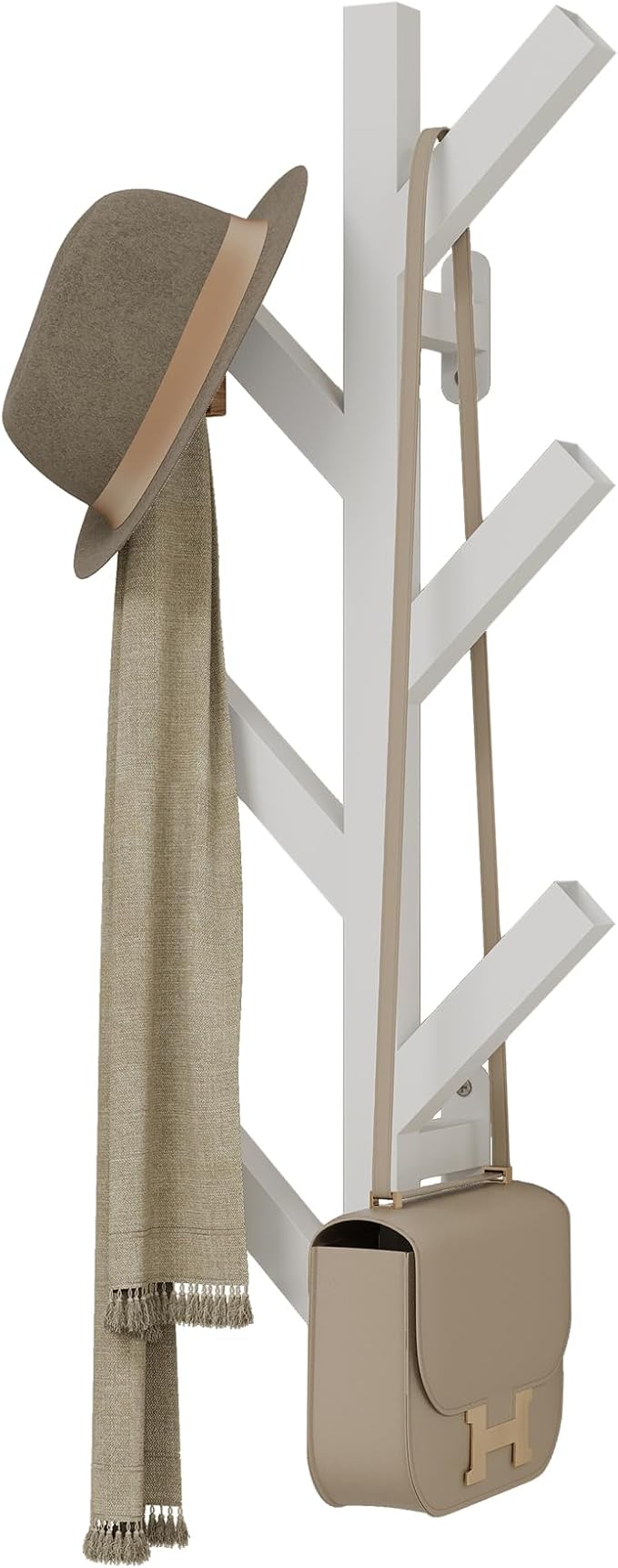 Vlush Wall Mounted Metal Coat Rack with 6 Hooks Modern Minimalist & Upright Coat Rack for Hanging Clothes, Hats, Hanging Bags and Scarves Entrance Wall Iron Coat Racks (White)