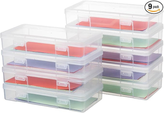 novelinks Clear Pencil Box and Small Plastic Storage Containers with Lids | 9 Pack, Medium Clear, Plastic Pencil Boxes, Board Game Storage Containers, Task Boxes for Special Education, Mini Organizer