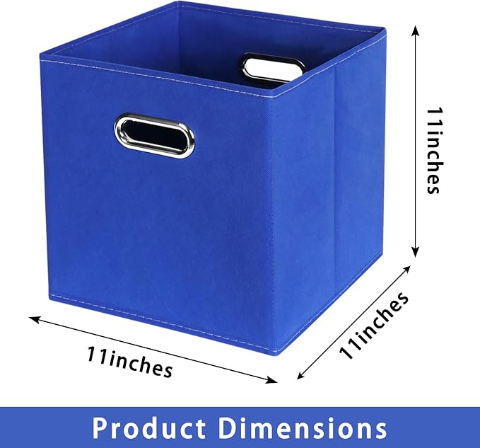 Dark Blue Fabric Storage Bins, Set of 3, 11x11x11, Foldable Cube Bins for Cloth or Accessory Storage