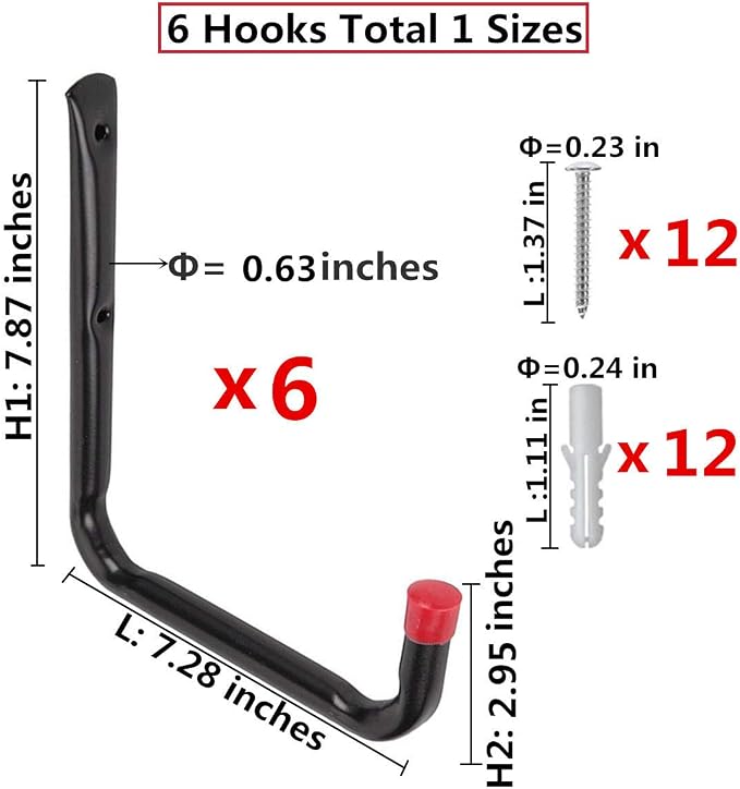 Heavy Duty Utility Garage Storage Hooks, Ladder Storage Hook Wall Mount J Organizer Hangers for Hoses, Garden Tools, Cords, Cables, Toy Bag