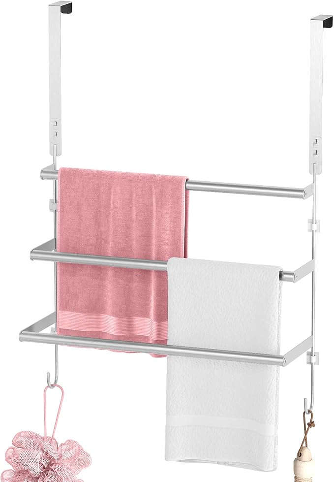FLE Over The Door Towel Rack, Door Towel Bar, Brush Nickel | Over Door Design, Stainless Steel Door Towel Rack, Rust-Resistant; Space-Saving for Bathroom, Hangs Bath Towels