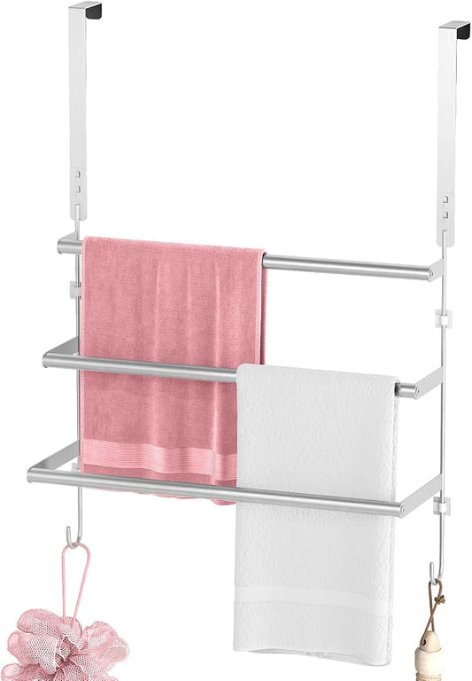 FLE Over The Door Towel Rack, Door Towel Bar, Brush Nickel | Over Door Design, Stainless Steel Door Towel Rack, Rust-Resistant; Space-Saving for Bathroom, Hangs Bath Towels
