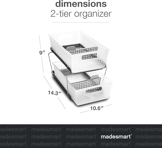 madesmart Two Tier Organizer with Dividers, Frost