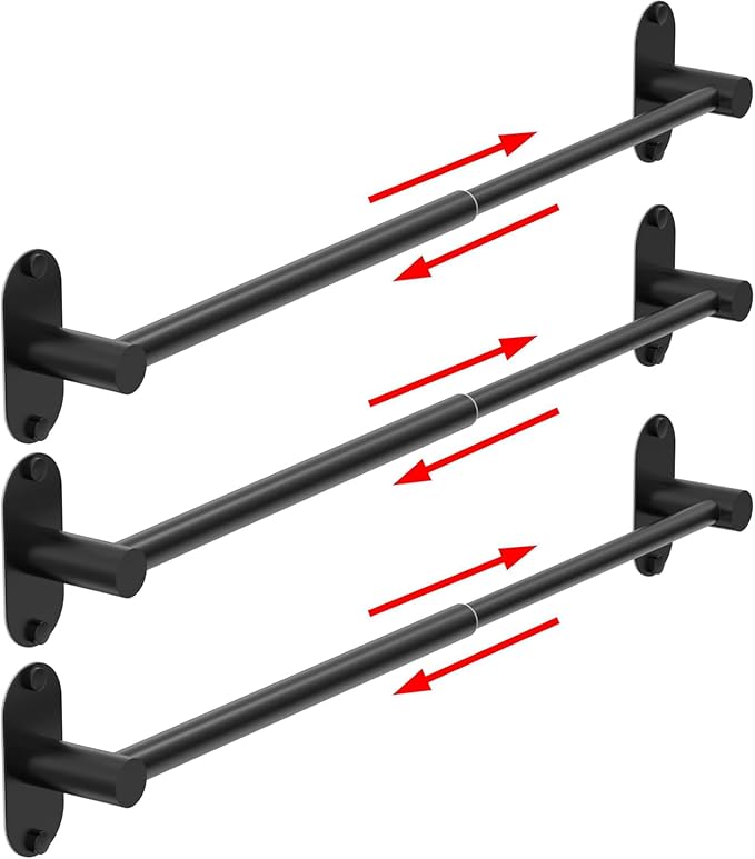 Towel Bar, Adjustable 14.4inch - 25.2inch Towel Rack, Self Adhesive & Wall Mounted for Bathroom Kitchen Hand Towel Holder Cloths Hanger 304 Stainless Steel Single Bar (3, Matte Black)