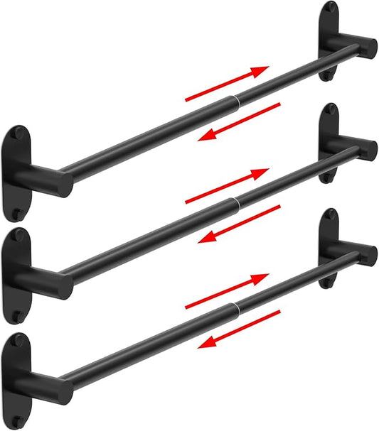 Towel Bar, Adjustable 14.4inch - 25.2inch Towel Rack, Self Adhesive & Wall Mounted for Bathroom Kitchen Hand Towel Holder Cloths Hanger 304 Stainless Steel Single Bar (3, Matte Black)