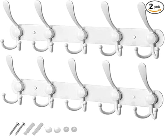 GlazieVault White Coat Hooks for Wall - Stainless Steel Coat Racks (2 Pack) - Heavy Duty White Coat Hooks Wall Mounted - Premium Design Rust Free White Coat Hangers Wall Hoks