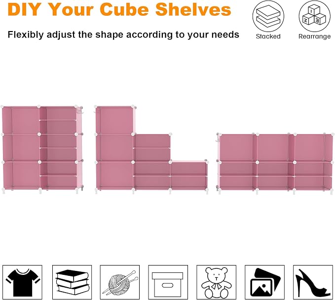 AWTATOS 6 Cube Closet Organizer Storage Shelves, Pink | Portable Closet Clothes Organizers Storage Shelf DIY Stackable Cubby Shelving for Closet Bedroom Living Room Office