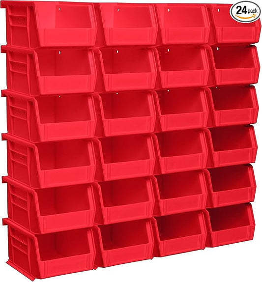 Akro-Mils 30210 AkroBins Plastic Storage Bins, 5"x4"x3", Red, 24-Pack | Space-Saving Stackable Bins for Garage, Pantry, Craft Organization