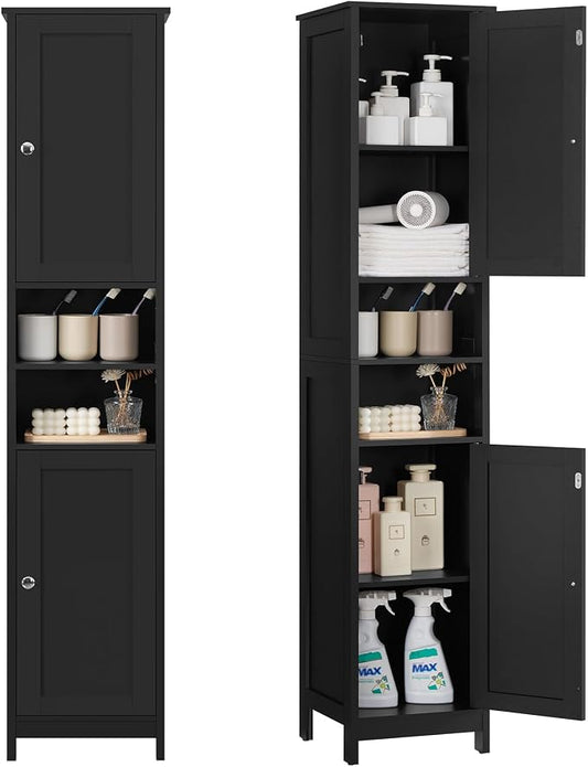 67" Tall Bathroom Cabinet with Adjustable Shelves and Doors | Narrow Bathroom Storage Cabinet for Small Space, Living Room, Entryway, Kitchen, Black