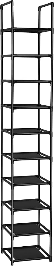 FIDUCIAL HOME 10 Tiers Vertical Shoe Rack 10 Pairs Skinny Shoe Shelf | Tall Narrow Space Saving for Entryway Closet, Easy to Assemble, 11"L x 11"W x 68.8"H