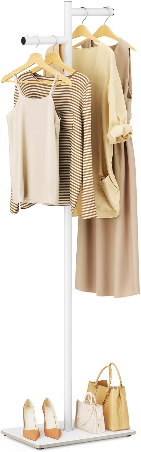 Metal Freestanding Coat Rack, 68.9"H Z-Shaped Coat Tree with Natural Rock Base, Modern Clothes Hanger Stand for Coats, Hats, Bags & Scarves, Ideal for Entryway, Bedroom, Office & Living Room