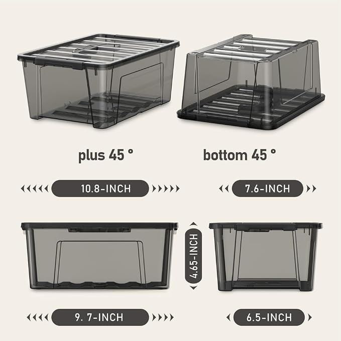 8 Pack Black Clear Plastic Storage Bins with Lids/Handle, Stackable Small Latching Storage Boxs for Organization （ 5 Quart ）