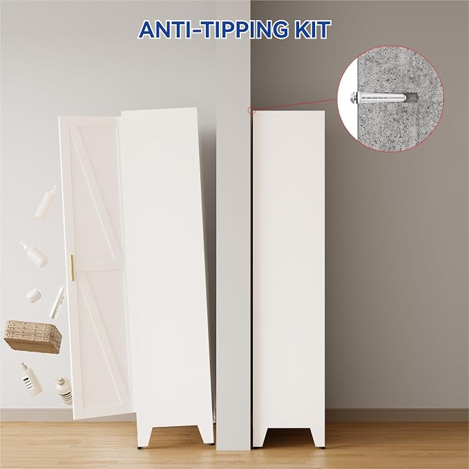 COFaR 71'' Tall Metal Storage Cabinet, Farmhouse Kitchen Pantry Cabinet with Doors and 4 Adjustable Shelves, White Metal Cabinets for Kitchen, Bathroom, Laundry, Garage, 5-Tier