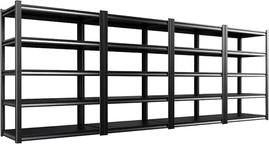 Set of 4 All Metal Garage Shelving - 2050 lbs 5 Tier Storage Shelves, Adjustable Heavy Duty Metal Shelving Unit and Storage Large Rack, Utility Steel Shelf for Warehouse Industrial Pantry 71"x46"x20"
