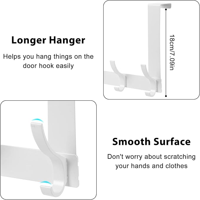 Optish Over The Door Hooks, Door Hanger Hooks for Hanging, Over The Doors Towel Racks for Bathroom with 12 Coat Hook, Coat Rack Bathroom Accessories（2 Pack, White）
