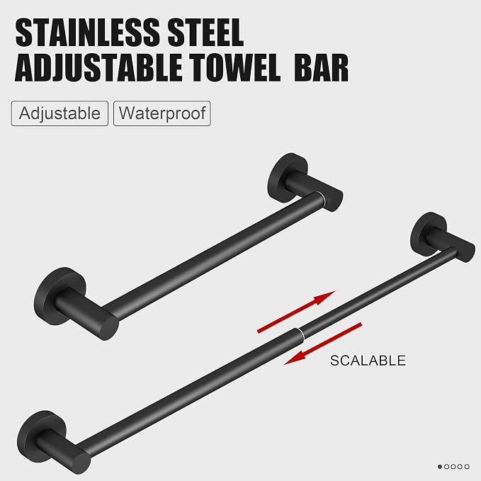 Towel Bar - Adjustable 304 Stainless Steel Towel Holder for Bathroom | Sturdy and Rustproof Wall Mounted Towel Rack for Bathroom Accessories(11.8inch-22.6inch) , Black