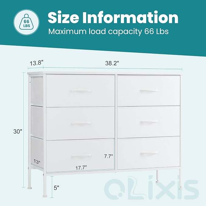 OLIXIS 6 Drawers Storage Organizers Units, Closet Organizers and Storage for Clothes, Fabric Storage Drawer TV Stand for Living Room, Chest of Dresser in 31.5" D x 11.8" W x 31.5" H, White