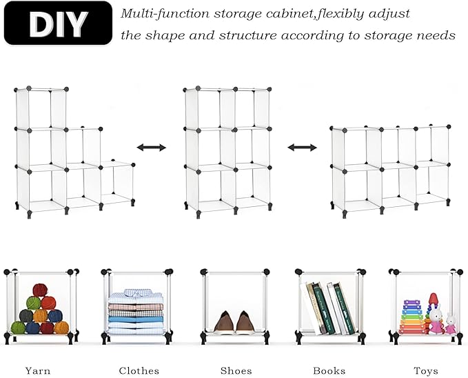 AWTATOS Closet Organizer, 6 Cube Storage Organizer, Closet Storage Shelves | DIY Stackable Closet Storage Cubes Shelf Bookshelf, Plastic Clothes Organizer Shelving for Bedroom, Home, Translucent