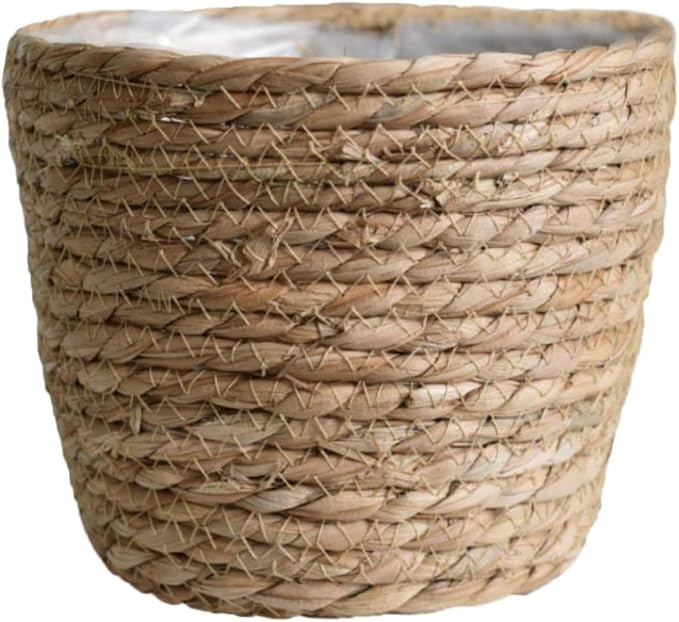 Seagrass Planter Basket Set With Plastic Lining Woven Storage Basket 7x6 In Indoor And Outdoor Plant Flowerpot Baskets Are Very Suitable For Flowerpot Covers. Natural Plant Containers (Small)