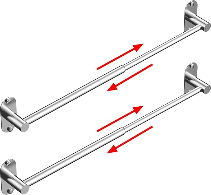 Towel Bar, Adjustable 14.4inch - 25.2inch Towel Rack, Self Adhesive & Wall Mounted for Bathroom Kitchen Hand Towel Holder Cloths Hanger 304 Stainless Steel Organizer Single Bar (2, Chrome)