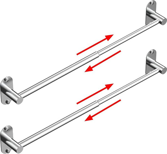 Towel Bar, Adjustable 14.4inch - 25.2inch Towel Rack, Self Adhesive & Wall Mounted for Bathroom Kitchen Hand Towel Holder Cloths Hanger 304 Stainless Steel Organizer Single Bar (2, Chrome)