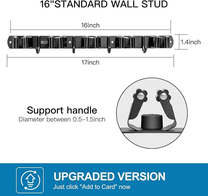 IMILLET 2 Pack Broom Holder Wall Mount, Heavy Duty Garage Organization | Stainless Steel Broom and Mop Organizer Wall Hanging Self Adhesive for Laundry Room,Garden,Utility