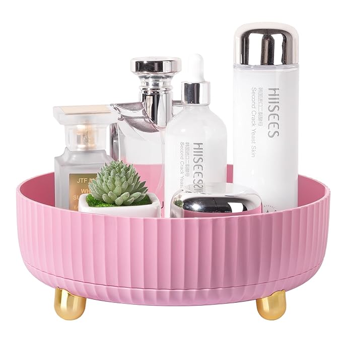 360 Rotating Makeup Perfume Organizer Skincare Tray, Small Pink | 360 Degree Spinning Lazy Susan Organizer Lotion Cosmetics Storage for Dresser, Vanity, Bathroom Countertop