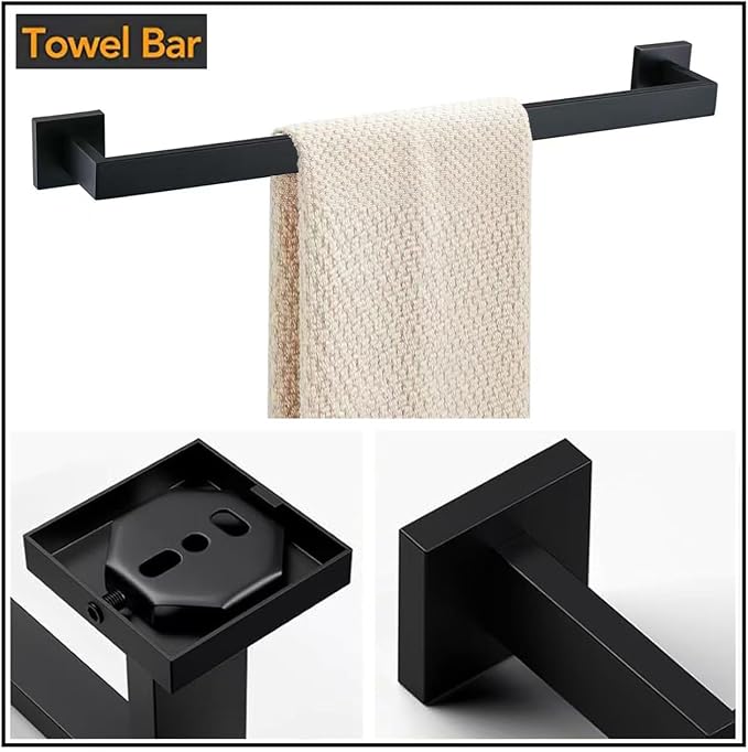 JOPOFI Towel Bar - 23.6 Inch Bathroom Towel Holder - Matte Black | Stainless Steel Towel Racks for Bathroom Wall Mounted, Towel Rod for Bathroom Wall