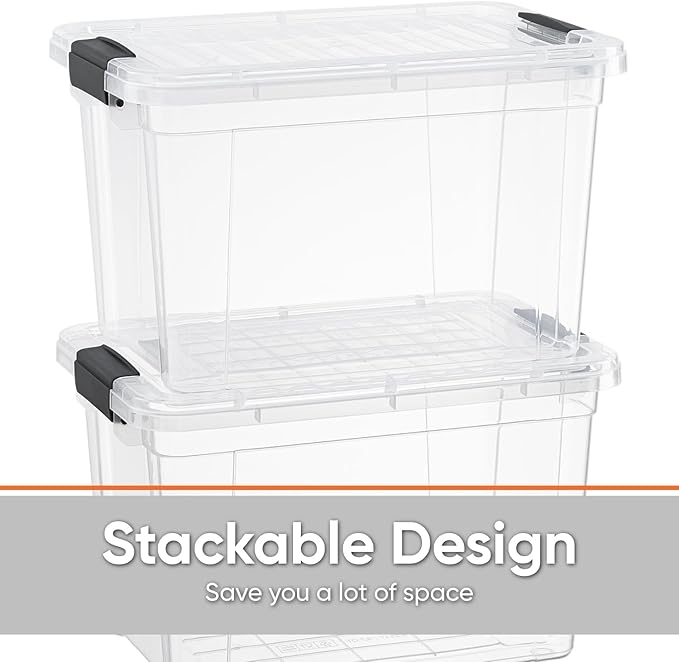 Superio Clear Storage Box with Lid, 26 Quart Plastic Container Bins for Organizing, Stackable Crates, BPA Free, Non Toxic, Odor Free, Organizers for Home, Office, School, and Dorm, 10 Pack