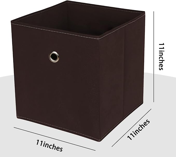 Foldable Storage Cubes Bins ,11 Inch Cloth Storage Cube Fabric Storage Box Cubes Organizer Baskets with Dual Handles for Home Organizer Set of 6 (Brown)