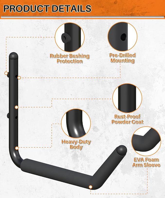 Heavy Duty Kayak Storage Rack with EVA Foam & Rubber Bushing, Wall Mount Kayak Hangers Large Hooks for Garage Hanger Canoe, Surfboard, Skiboard, Snowboard, Paddle Board, Ladders, Bike