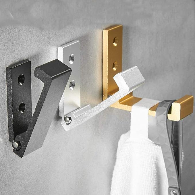 ZEYU Folding Coat Hooks, 5Pcs Wall Hooks for Hanging Coat Towel Hooks Hardware Heavy Duty Aluminum Alloy Headphone Holder Hooks No Rust Wall Mounted with Screws for Hat Bags Fitness Equipment Golden
