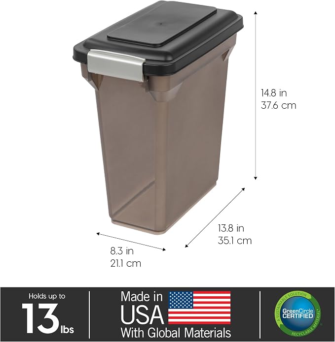 IRIS USA Dog Food Storage Container, Up to 13 lbs, Smoke, Made in USA | BPA-Free, Airtight Seal, Best for Cat Food, Bird Seed, Chicken Feed, Pet Toys, Treats, Pellets