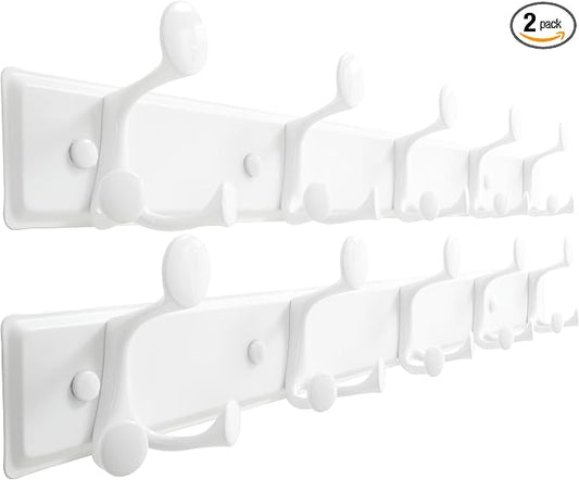SKOLOO 15 Hooks Wall Mounted Coat Rack, 30 Inch Modern Coat Hanger for Entryway, Bathroom, Garage, Lightweight with 16 Inch Stud Spacing Design, Matte White(Pack of 2)