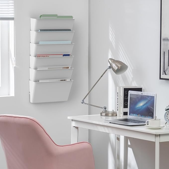 Gawerk Clear Acrylic Single Pocket, Plastic Hanging Wall Mount File Holder for Office Home (White, 1 Pack)