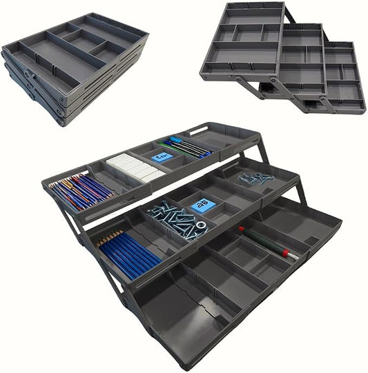 3 Tier Drawer Organizer, Multi Level Smart Drawer Organizer for Desk, Expandable Organizer for Office, Makeup, Jewelry, Kitchen, Folding Storage for Home and Office Drawers & Craft Organizer - Gray