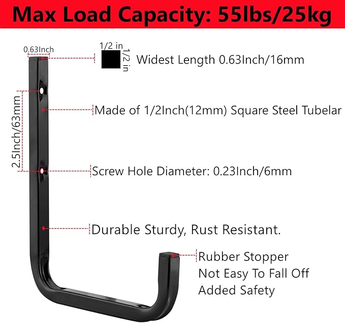 Garage Storage Hook, 6.3 Inch Heavy Duty Wall Mount Utility Hanger