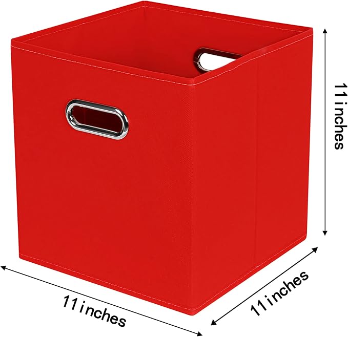 Fabric Cloth Storage Bins,Fabric Cube Bins Organizer with Dual Handles Foldable Cube Storage Baskets for Home Bedroom Storage,Set of 6,(Red)