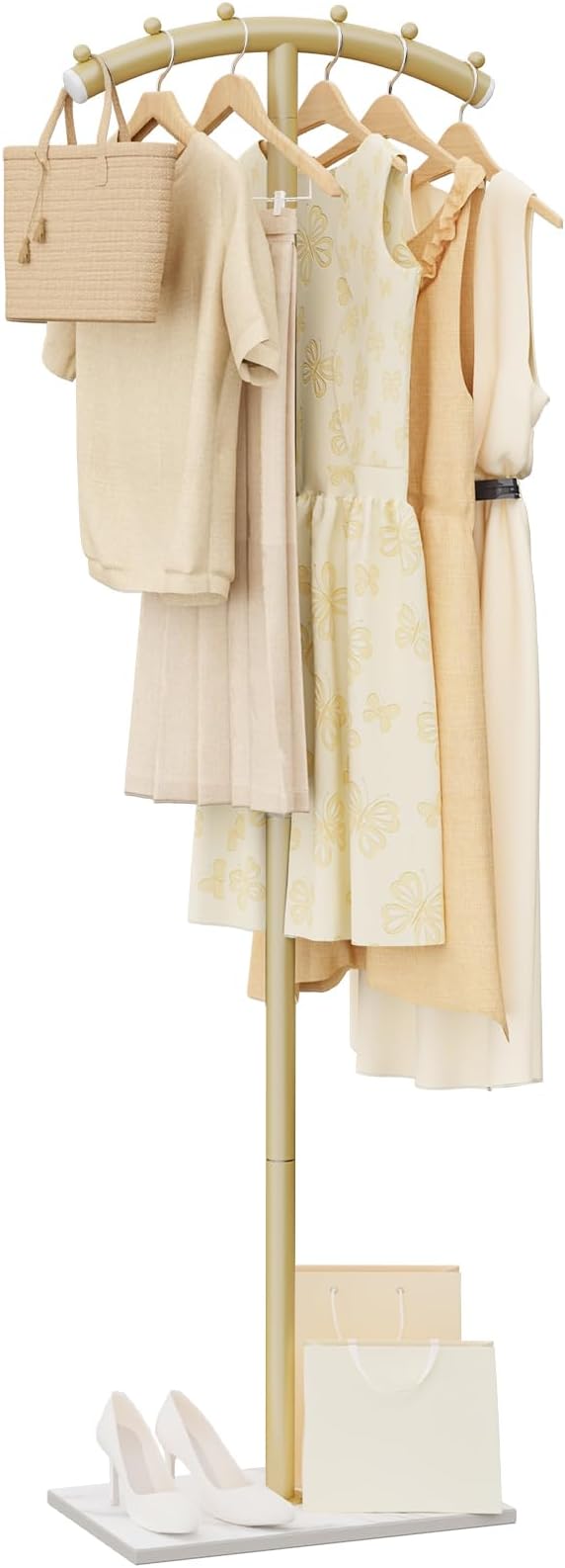 Modern Coat Racks,T-Shaped Coat Stand with Rock Base,68.9in Gold | Metal Garment Racks with Anti Slip Knot,Arcuate Clothes Display Hanger with Natural Patterned Bottom Plate for Bedroom