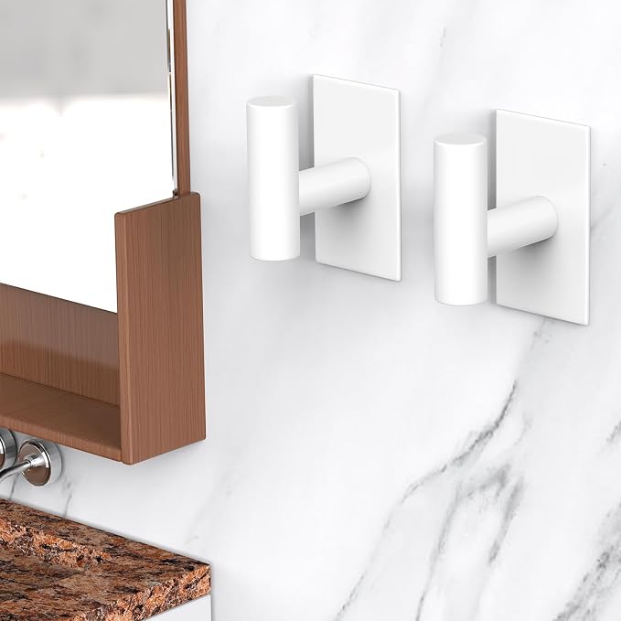 VAEHOLD Wall Towel Hooks, Heavy Duty Sticky Holder Waterproof Towel Hooks for Hanging Coat, Clothes, Closet Hook Wall Mount for Kitchen (White, 6 Pack)