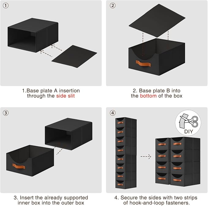 Homsorout Stackable Storage Drawers - Collapsible Storage Bins with Drawers, 6 Pack Closet Shelf Organizer Basket, Fabric Pull Out Organizer for Bedroom, Living Room, Dorm, Black
