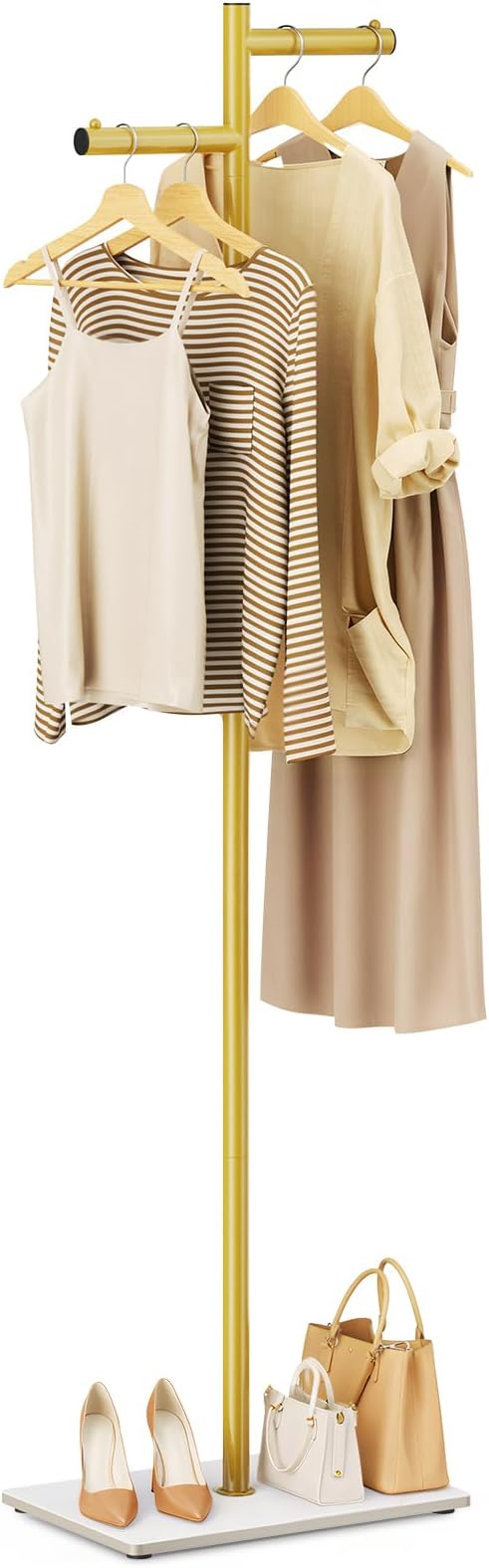 Metal Freestanding Coat Rack, 68.9"H Z-Shaped Coat Tree with Natural Rock Base, Modern Clothes Hanger Stand for Coats, Hats, Bags & Scarves, Ideal for Entryway, Bedroom, Office & Living Room