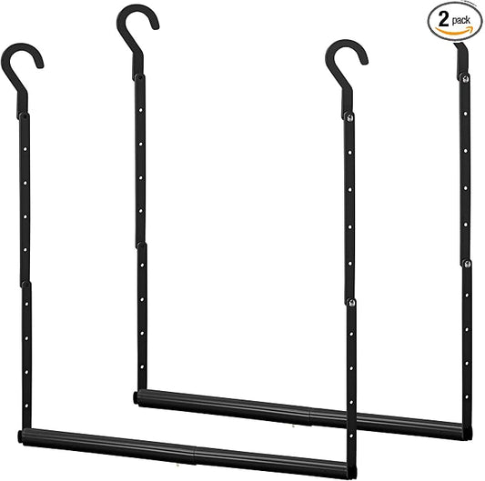 STORAGE MANIAC Adjustable Closet Rod for Hanging Clothes, 2 Pack Black | Expandable 17.9"-29.7" Heavy-Duty Metal Closet Hanging Rod with 9 Height Adjustments, Space-Saving Double Closet Organizer