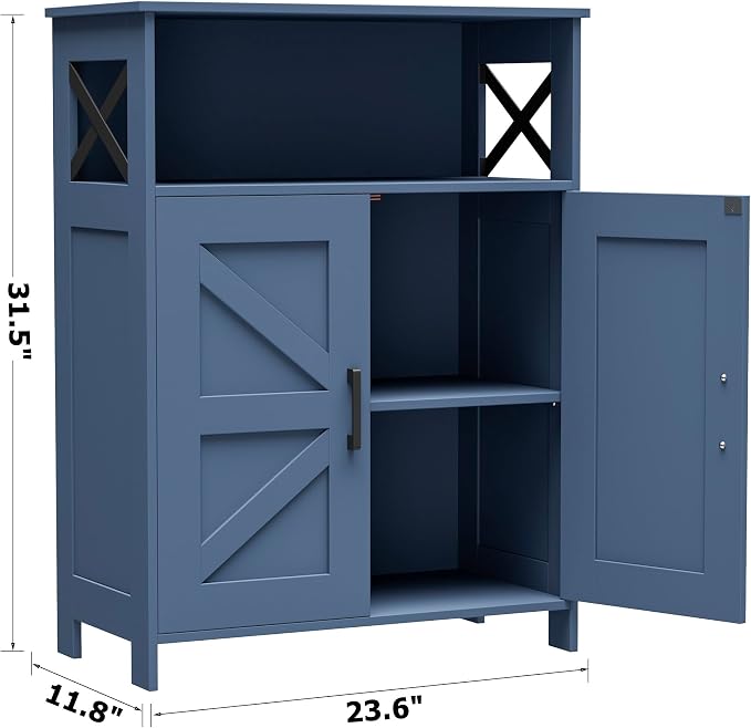 Homhedy Farmhouse Bathroom Storage Cabinet with Doors, Small Floor Cabinet | Toilet Paper Cabinet with Adjustable Shelf, Freestanding Storage Cabinet for Kitchen/Laundry/Living Room, 24"W, Blue