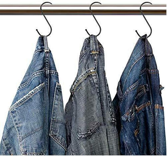 DINGEE 5 inch Extra Large S Hooks for Hanging, 6 Pack Heavy Duty Black S Hooks for Closet,Jeans Plants Jewelry Kitchen Pot Pan Cups Towels Hats