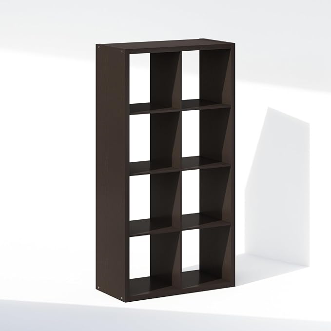Furinno Simple 8-Cube Storage Organizer, Display Shelf, Dark Oak | Extra Thick Frame, Open Back Shelving Unit, Storage Shelves, for Organization and Storage, Living Room, Home Office