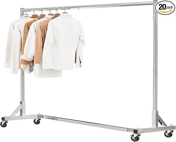 Simple Trending Industrial Grade Z Base 70inches Extra Long Clothes Garment Rack, Commercial Grade Rolling Clothing Rack, Heavy Duty 450lbs Load with Wheels, Chrome | Heavy Duty Commercial Grade Clothing Rack 70" Extra Long, 360°Lockable Wheels, for Ho...
