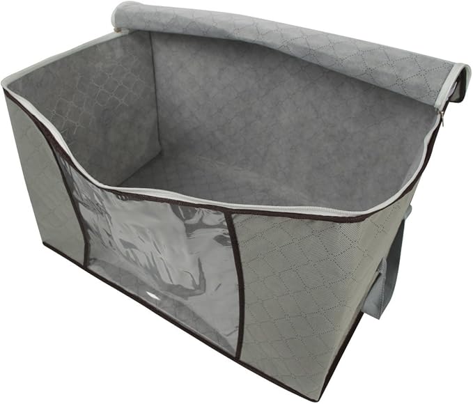 Szxc 2 Pack Foldable Large Storage Bags for Comforter Quilt Blanket Clothes | 24 x 16 x 14 inch with Clear Window & Handles - Easy to Fit King Size Comforter Set Under Bed Organizer