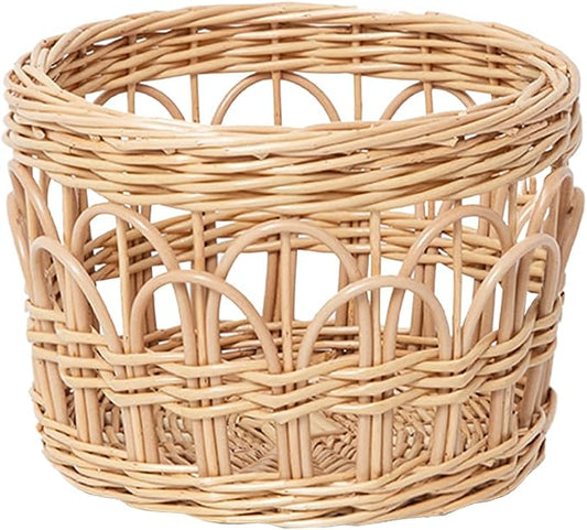 Round Wicker Basket, Woven Hollow Willow Storage Basket for Decoration Organizing Shelves