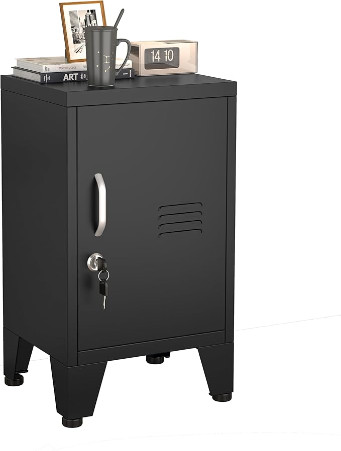 PAOFIN 24.4" H Black Metal NightStand Locker Storage Cabinet with 1 Doors, File Cabinet with Shelves, Storage Cabinet with Adjustable Leveling Foot for Home Office Living Room or Bed Room
